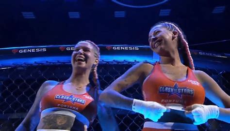 karina pedro flash crowd|MMA fighters surprise crowd by kissing at face